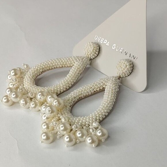 Anthro Deepa Gurnani Earrings Pearls Beaded Teardrop Tassel Bridal Formal - Picture 12 of 15